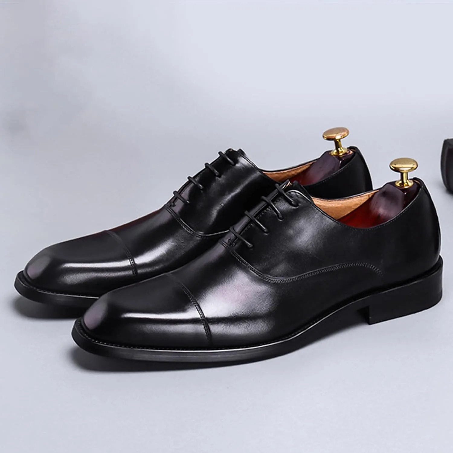 Mens Square Toe Oxford Genuine Leather Lace Up Shoes Fashion Formal Dress Shoe for Business Party Work Wedding