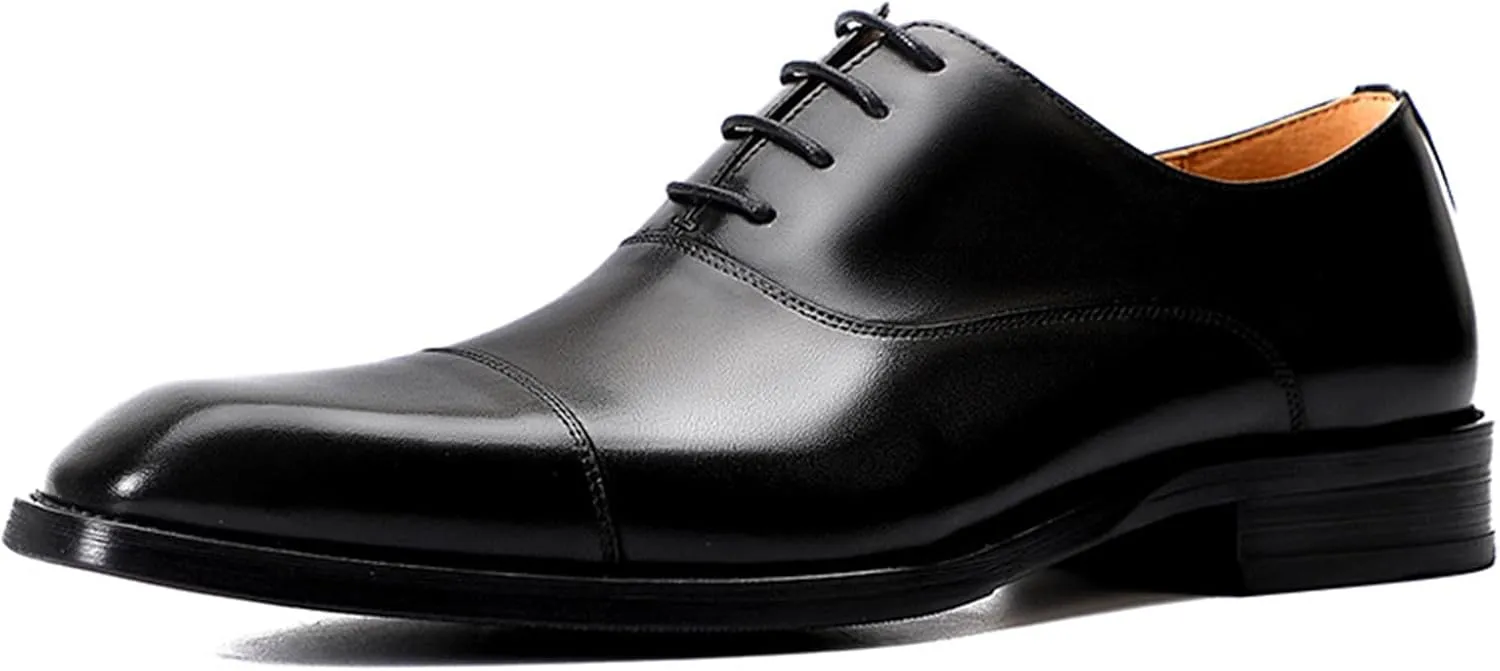 Mens Square Toe Oxford Genuine Leather Lace Up Shoes Fashion Formal Dress Shoe for Business Party Work Wedding