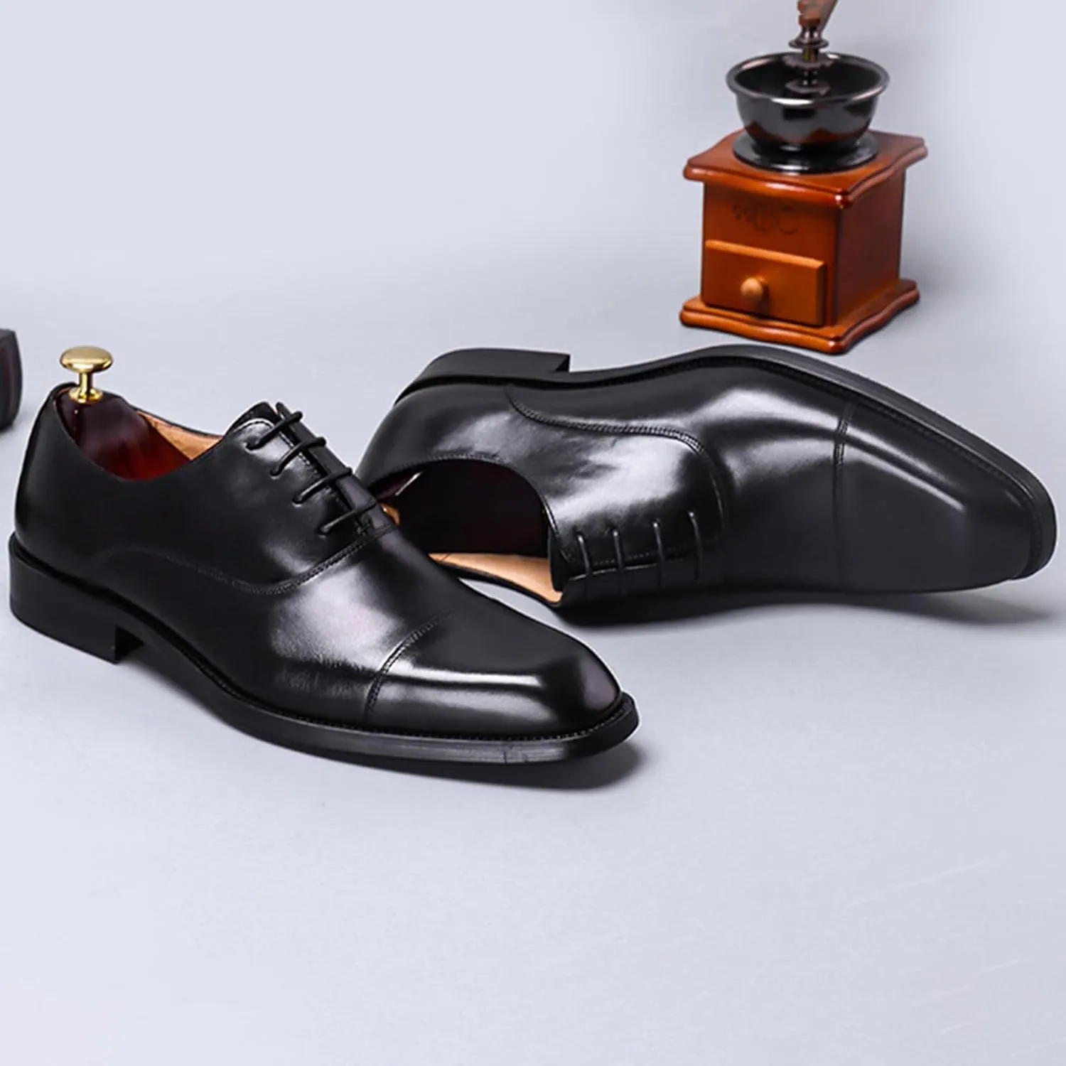 Mens Square Toe Oxford Genuine Leather Lace Up Shoes Fashion Formal Dress Shoe for Business Party Work Wedding