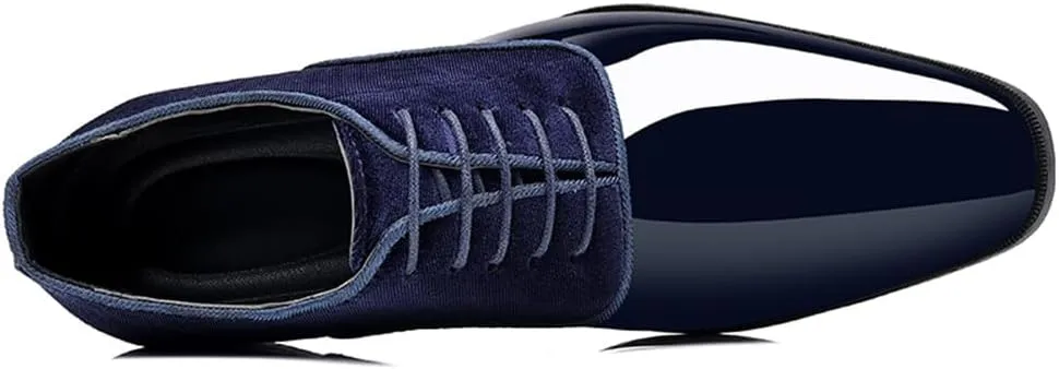 Men's Tuxedo Patent Leather Classic Velvet Lace-Up Business Dress Shoes