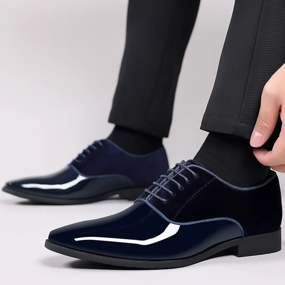 Men's Tuxedo Patent Leather Classic Velvet Lace-Up Business Dress Shoes