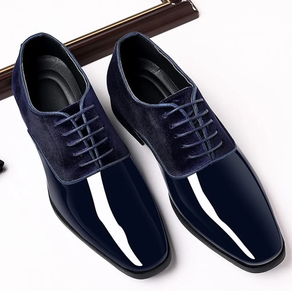 Men's Tuxedo Patent Leather Classic Velvet Lace-Up Business Dress Shoes