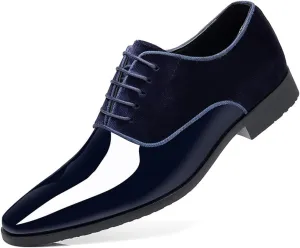 Men's Tuxedo Patent Leather Classic Velvet Lace-Up Business Dress Shoes