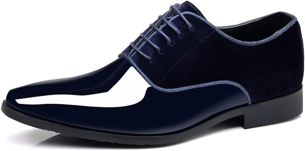 Men's Tuxedo Patent Leather Classic Velvet Lace-Up Business Dress Shoes