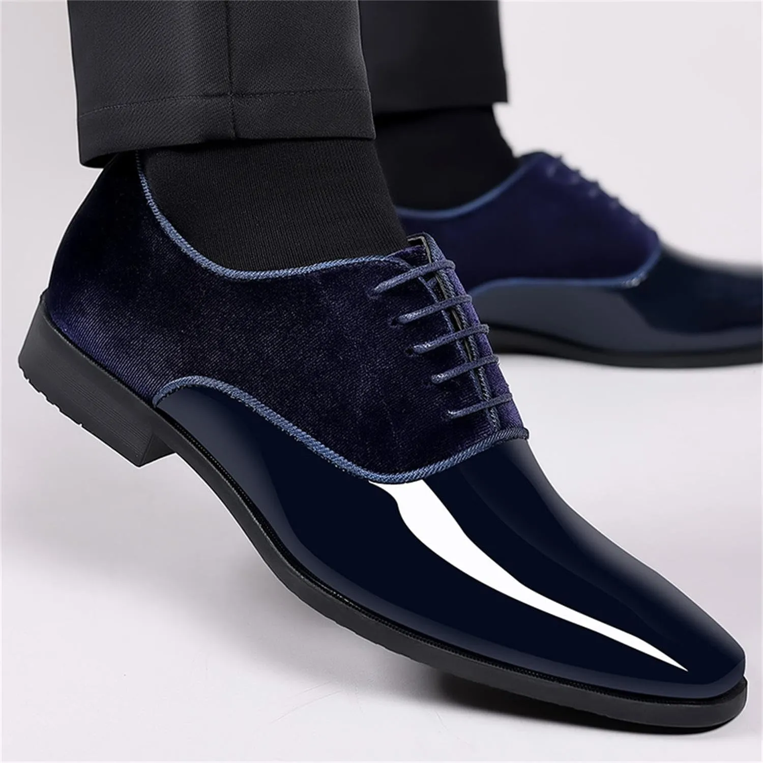 Men's Vintage High Gloss Dress Shoes Patent Leather Suede Oxford Formal Business Suit Tuxedo Shoes