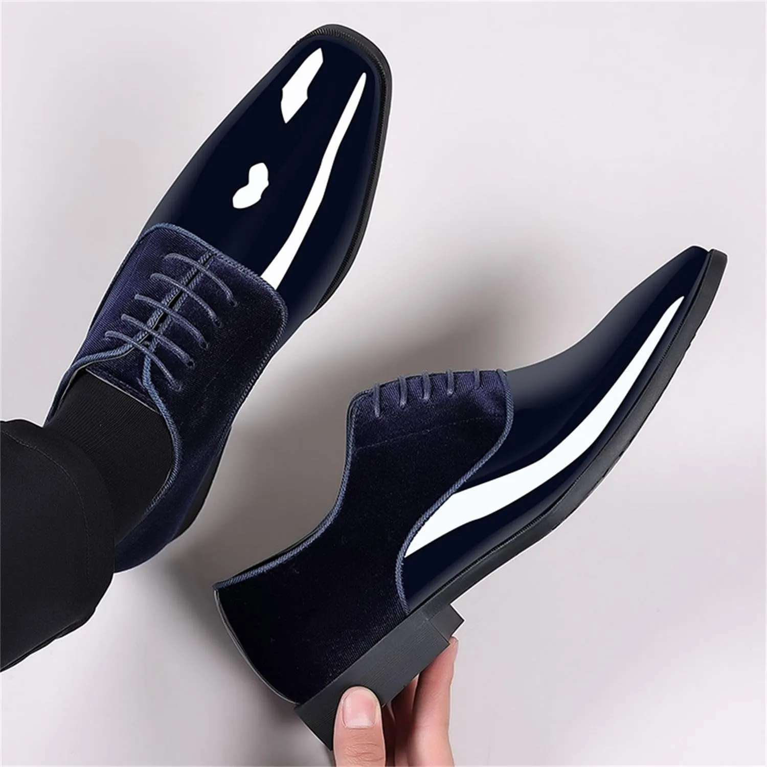 Men's Vintage High Gloss Dress Shoes Patent Leather Suede Oxford Formal Business Suit Tuxedo Shoes