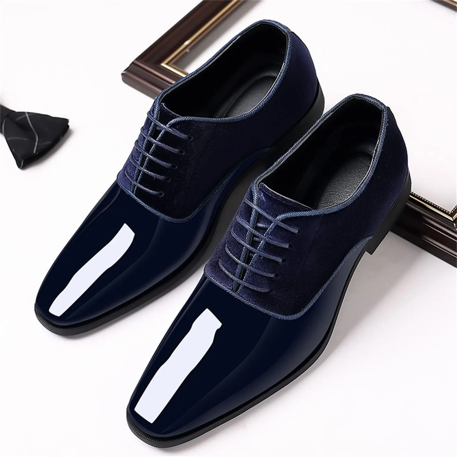 Men's Vintage High Gloss Dress Shoes Patent Leather Suede Oxford Formal Business Suit Tuxedo Shoes