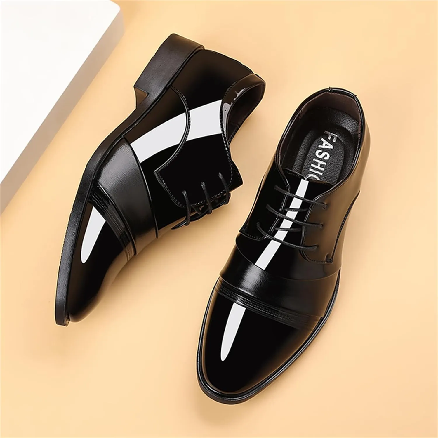 Men's Vintage High Gloss Patent Leather Oxfords Formal Business Lace up Tuxedo Dress Shoes