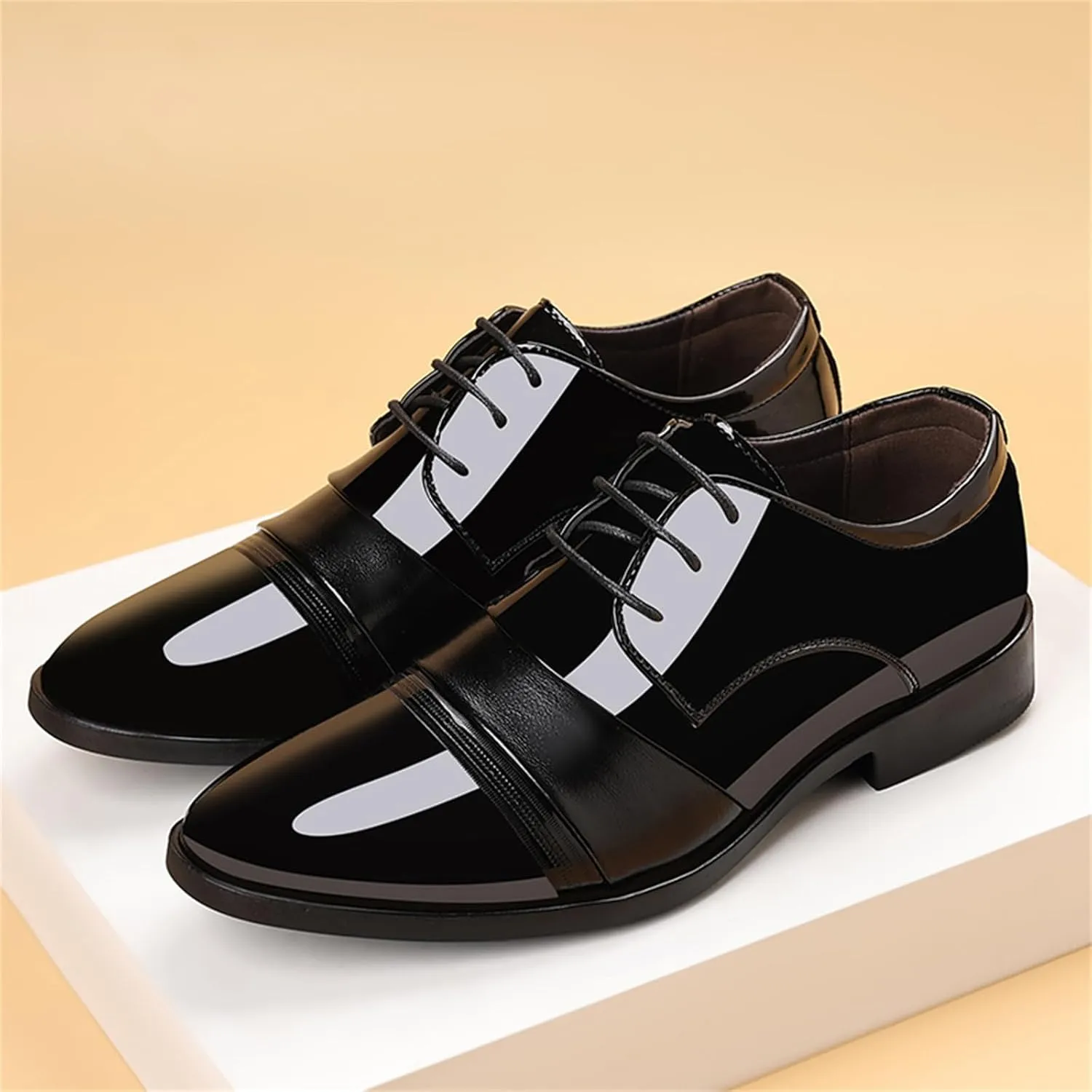Men's Vintage High Gloss Patent Leather Oxfords Formal Business Lace up Tuxedo Dress Shoes