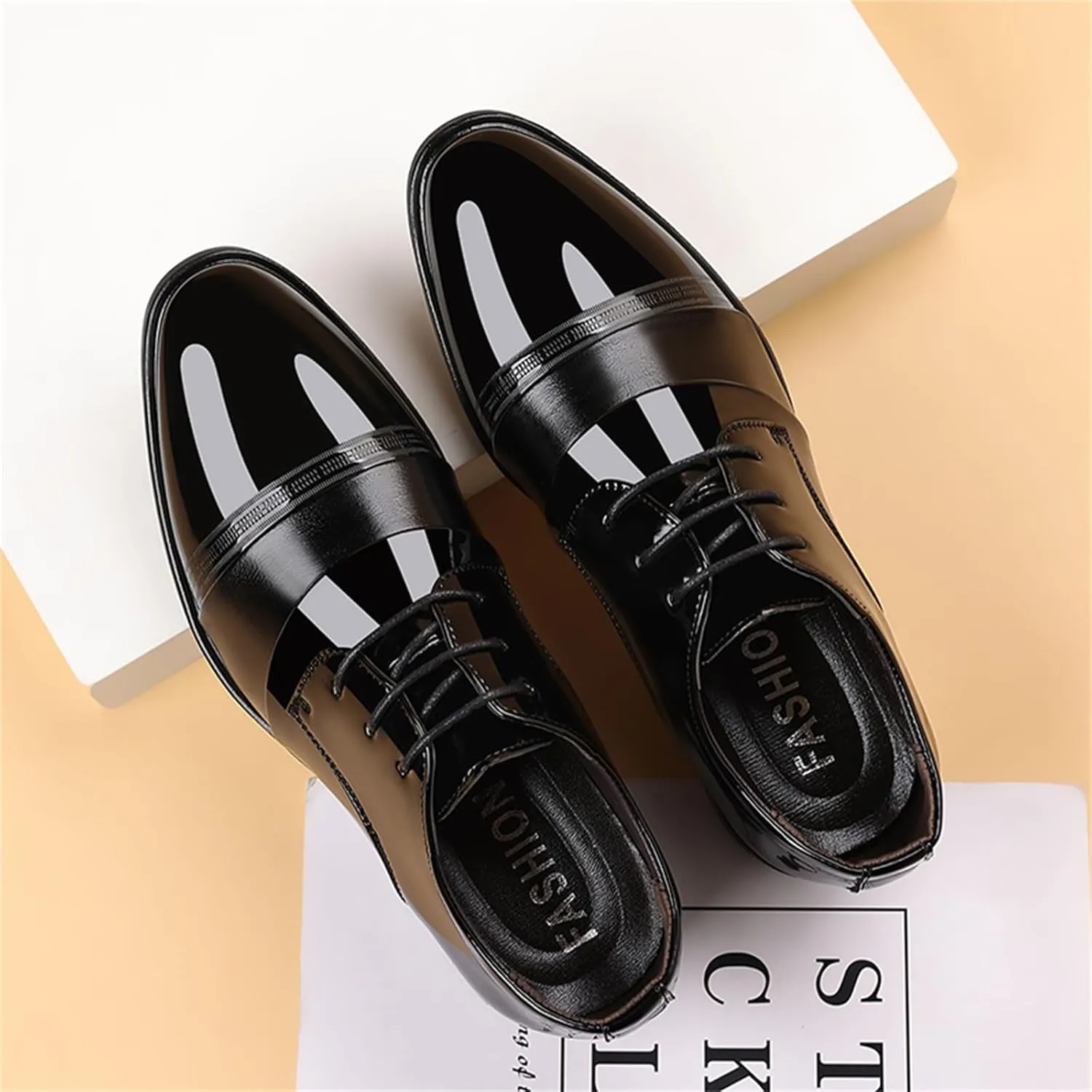 Men's Vintage High Gloss Patent Leather Oxfords Formal Business Lace up Tuxedo Dress Shoes