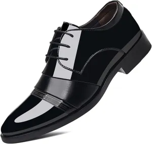 Men's Vintage High Gloss Patent Leather Oxfords Formal Business Lace up Tuxedo Dress Shoes