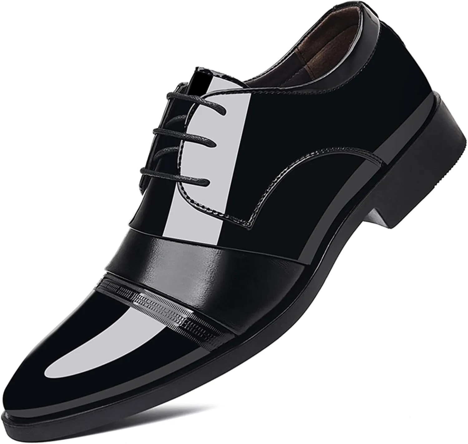 Men's Vintage High Gloss Patent Leather Oxfords Formal Business Lace up Tuxedo Dress Shoes