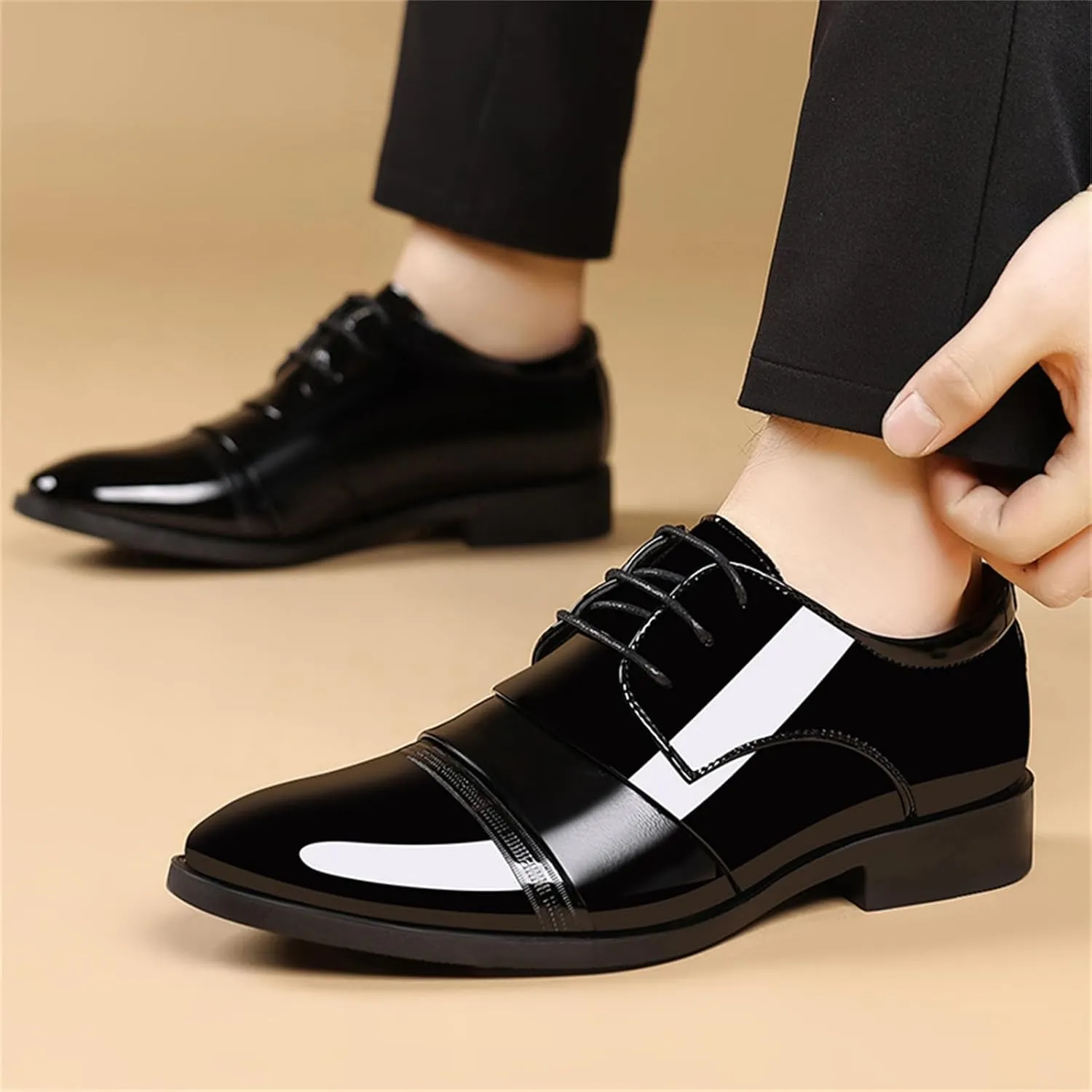Men's Vintage High Gloss Patent Leather Oxfords Formal Business Lace up Tuxedo Dress Shoes