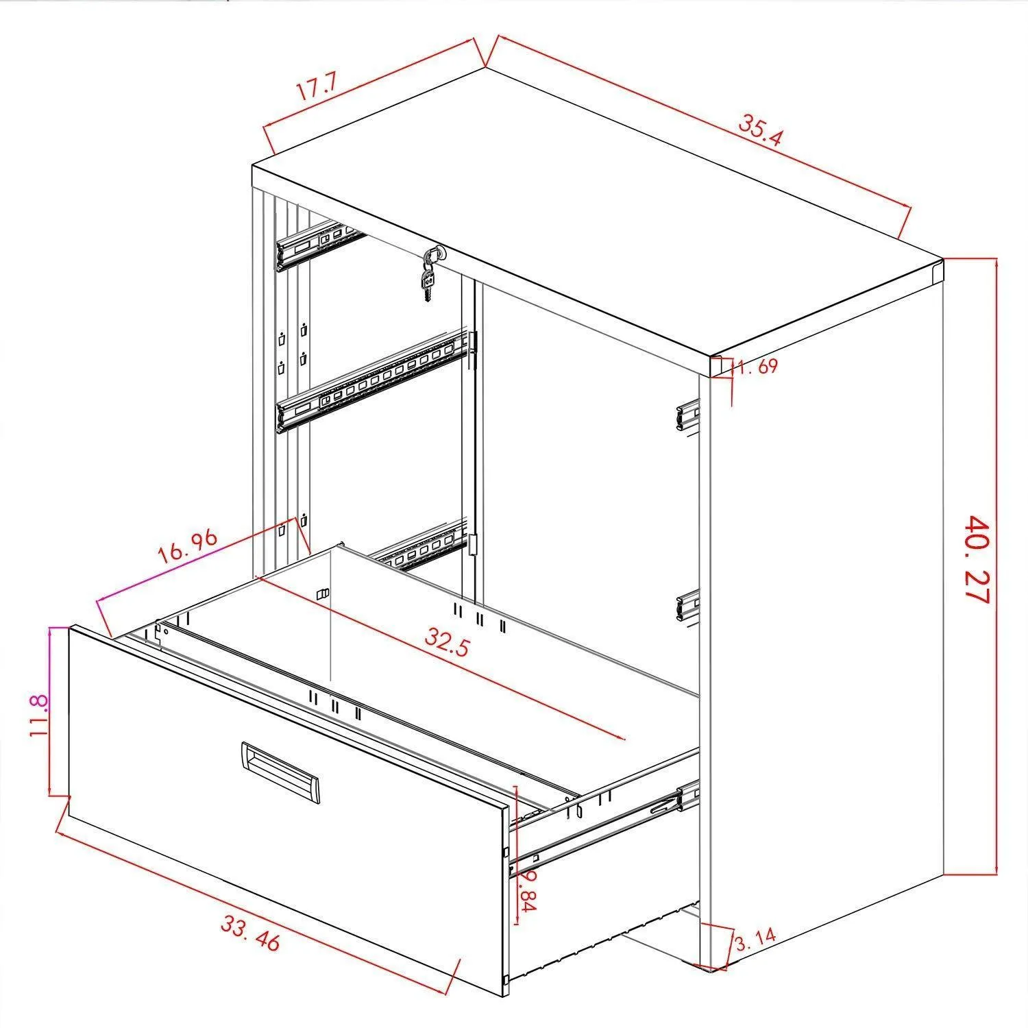 Merax lateral File Cabinet 2 Drawer Locking Filing Cabinet 3 Drawers Metal Organizer with Heavy Duty Hanging File Frame for Legal & Business Files Office Home Storage