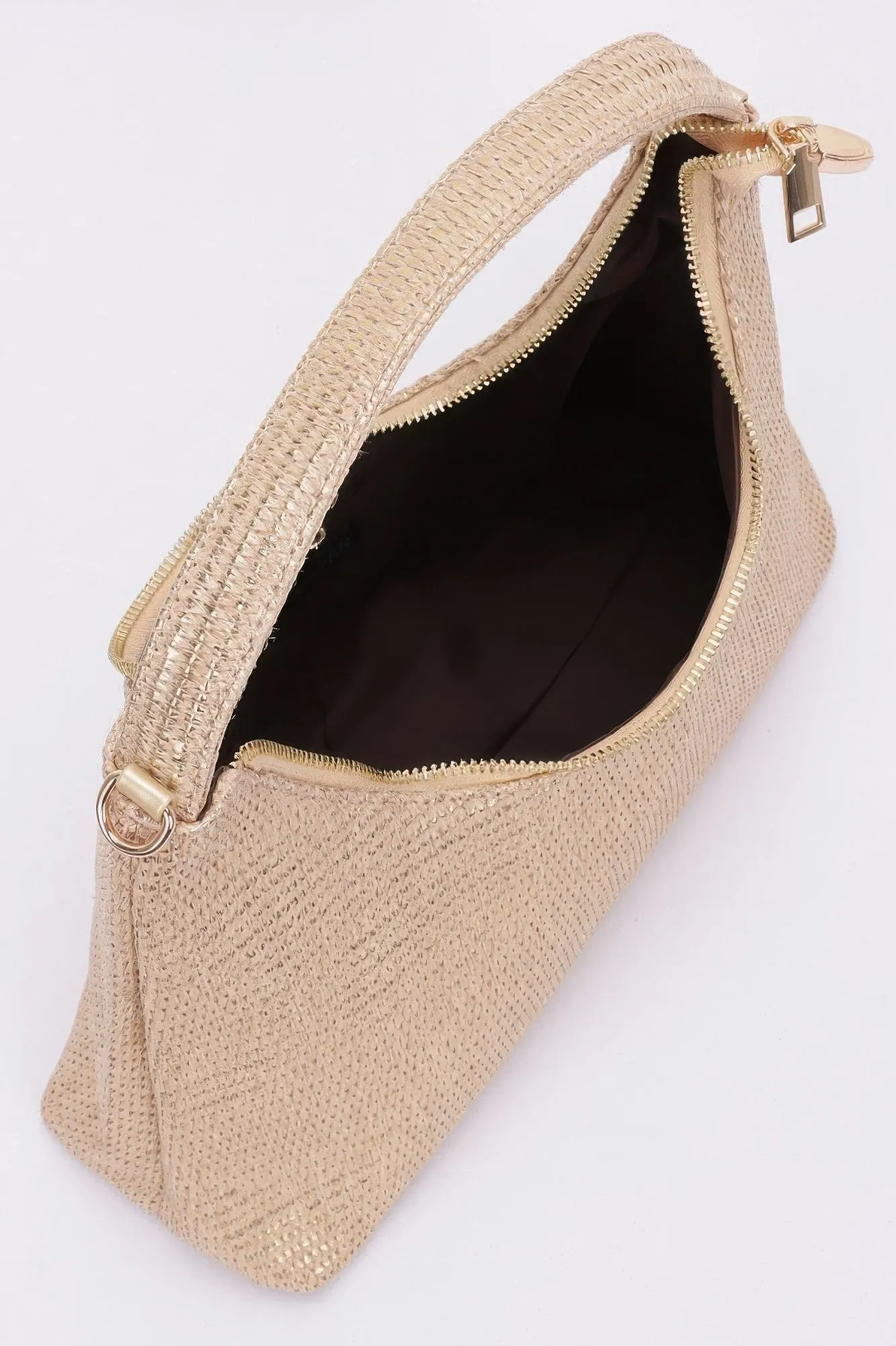 Metallic Faux Straw Hobo Bag