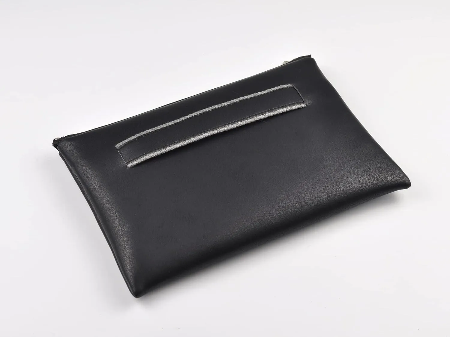 Microfiber Leather Clutch Bag with Wrist Wrap, Zipper Envelope Bag, Minimalist Evening Purse (Black)