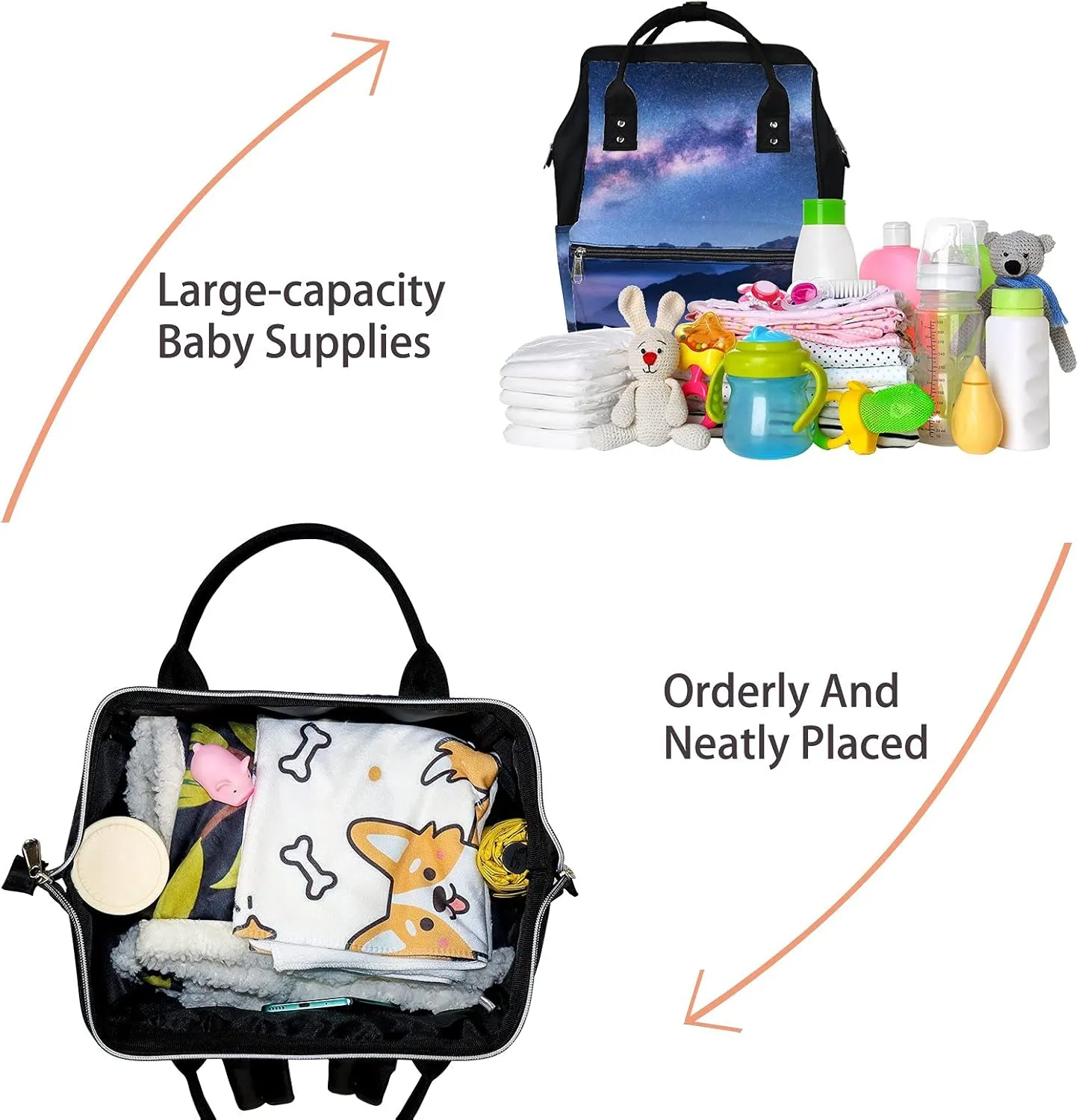 Milky Way Above Mountains Fog Night Diaper Bag Backpack, waterproof backpack Baby Nappy Changing Bags Laptop Backpack for Travel, Large Capacity, Durable and Stylish for Woman and Men.