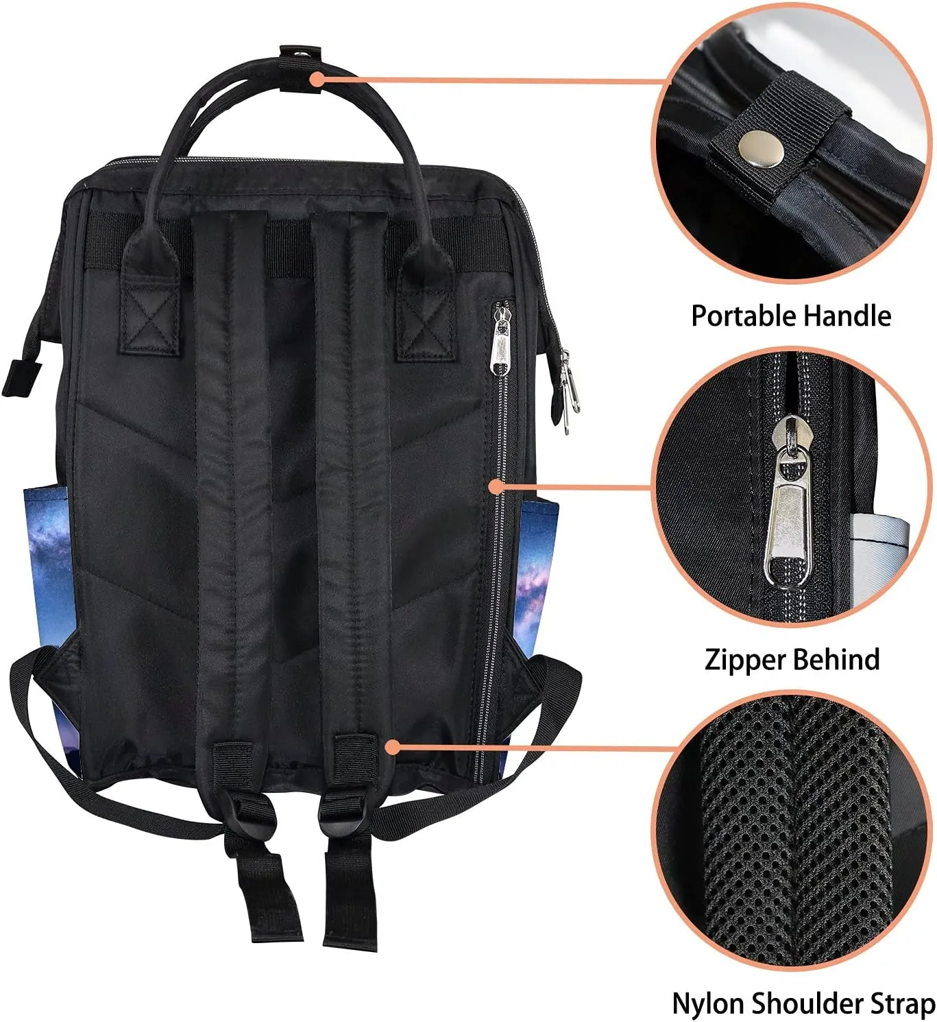 Milky Way Above Mountains Fog Night Diaper Bag Backpack, waterproof backpack Baby Nappy Changing Bags Laptop Backpack for Travel, Large Capacity, Durable and Stylish for Woman and Men.
