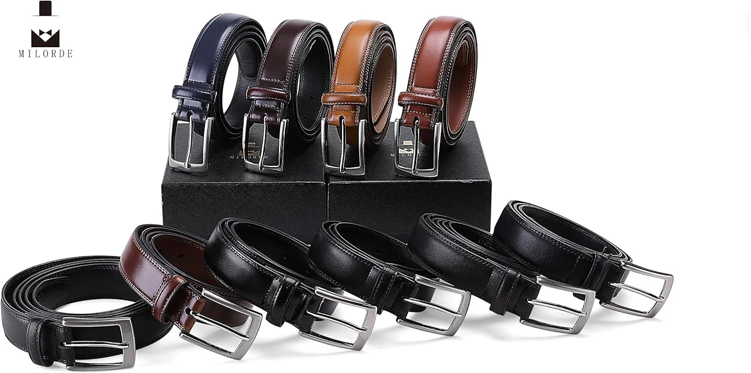 MILORDE Men's Genuine Leather Dress Belt, Handmade, 100% Cow Leather, Fashion & Classic Designs for Work Business and Casual