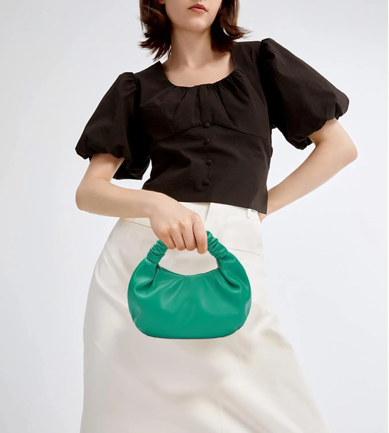 Mini Cloud Hobo Purse for Women Soft Genuine Leather Clutch Bag with Unique Shape for Events or Date Nights