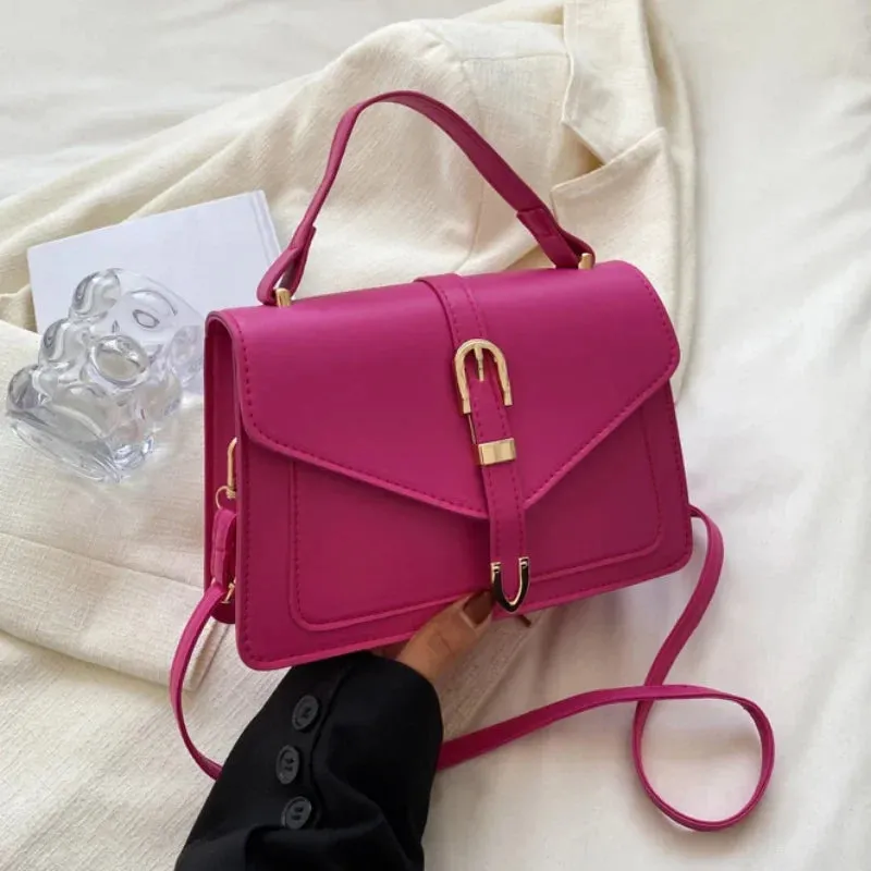 Minimalist Solid Color Square Flap Crossbody