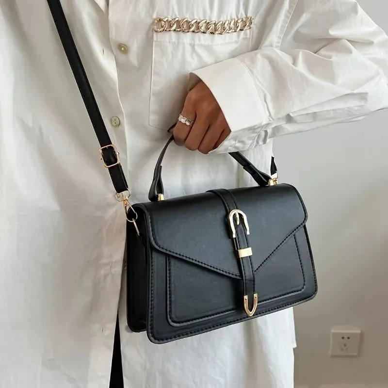 Minimalist Solid Color Square Flap Crossbody