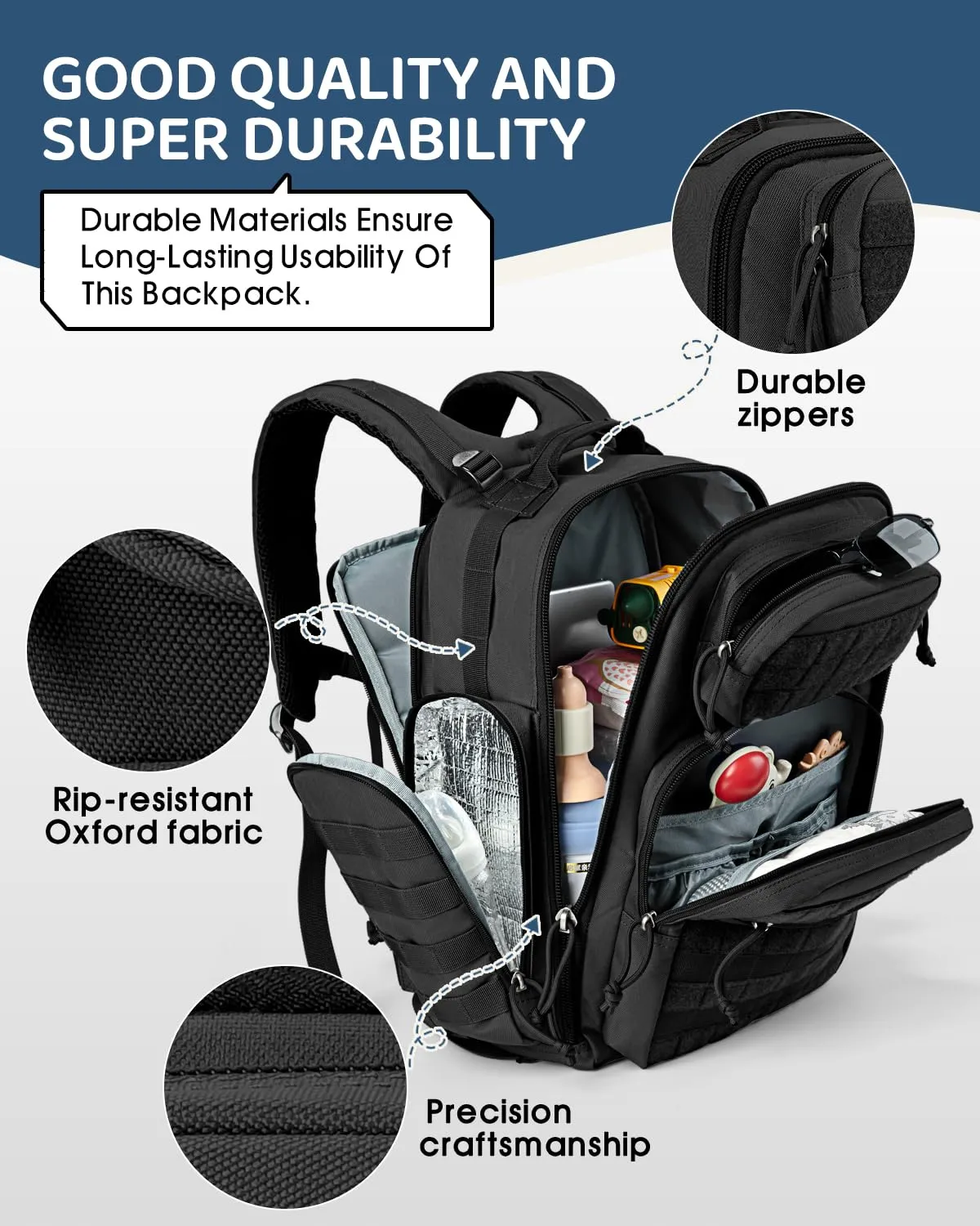 MIRACOL Mens Tactical Diaper Backpack: Waterproof Military-Grade 900D Polyester with MOLLE Webbing - Insulated Pockets for Active Dads – Baby Gear for Hiking Camping Travel