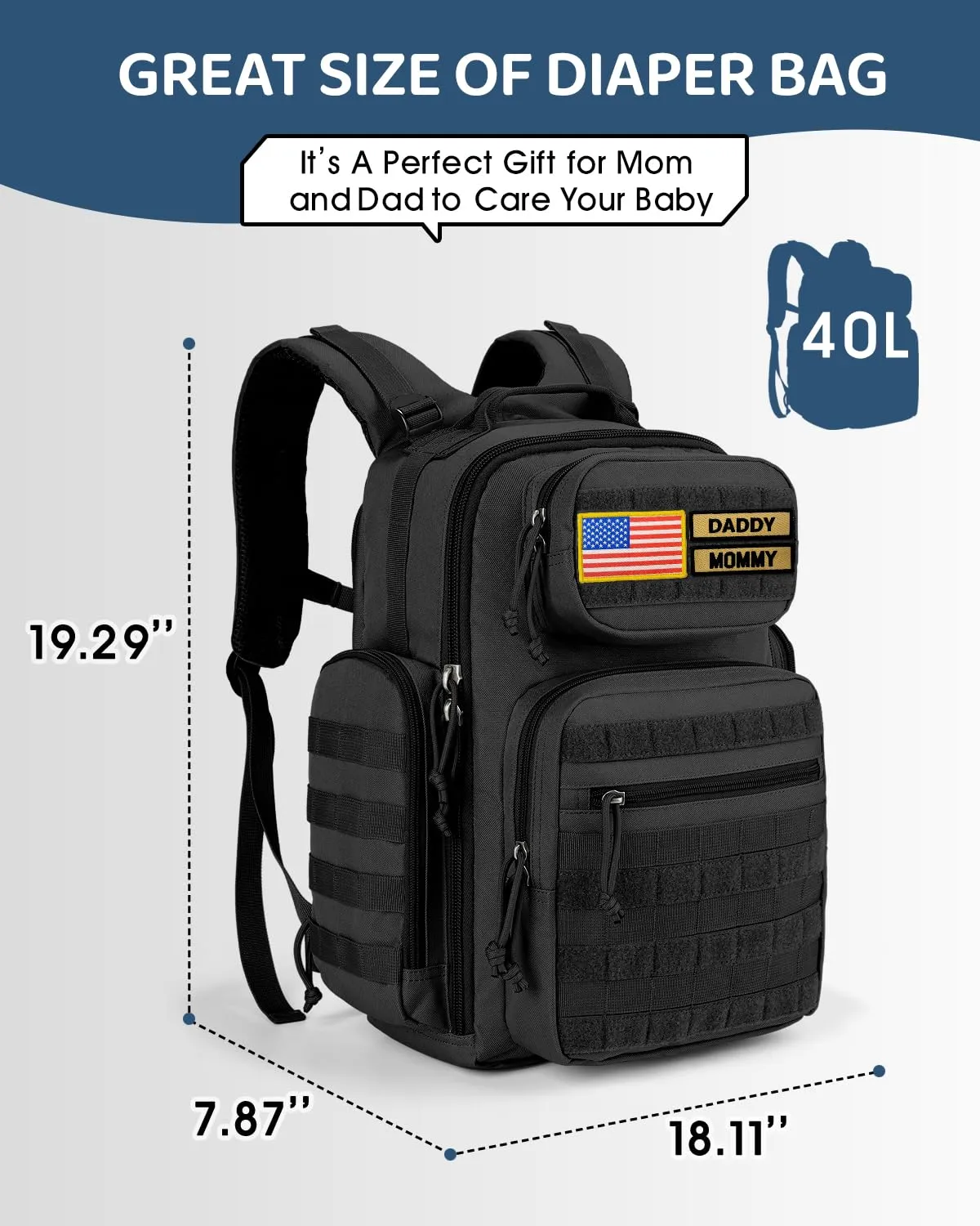 MIRACOL Mens Tactical Diaper Backpack: Waterproof Military-Grade 900D Polyester with MOLLE Webbing - Insulated Pockets for Active Dads – Baby Gear for Hiking Camping Travel