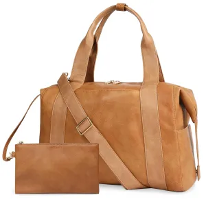 miss fong Diaper Bag Tote, Baby Bag,Leather Diaper Bag,Baby Tote Bag with 9 Pockets,Large Mommy Bag with Small Purse and Shoulder Strap,3 Insulated Pockets