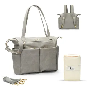 Miss Fong Leather Diaper Tote Backpack - Large Diaper Bag for Girls & Boys with 11 Organizer Pockets, Changing Pad, Stroller Straps, Insulated Pockets