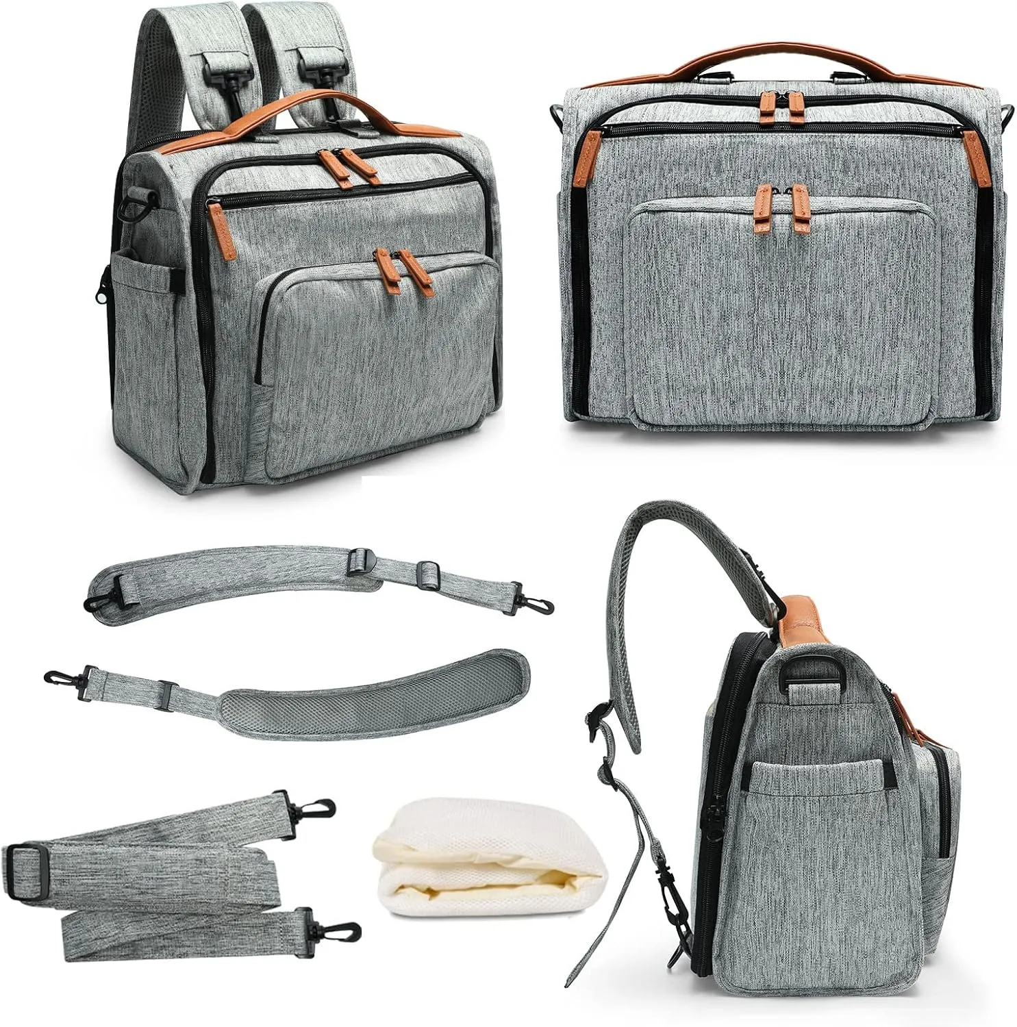Miss Fong Small Diaper Bag Backpack - Baby Bag for Girls & Boys, New Mom - 4 Insulated Pockets (Grey)