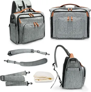 Miss Fong Small Diaper Bag Backpack - Baby Bag for Girls & Boys, New Mom - 4 Insulated Pockets (Grey)