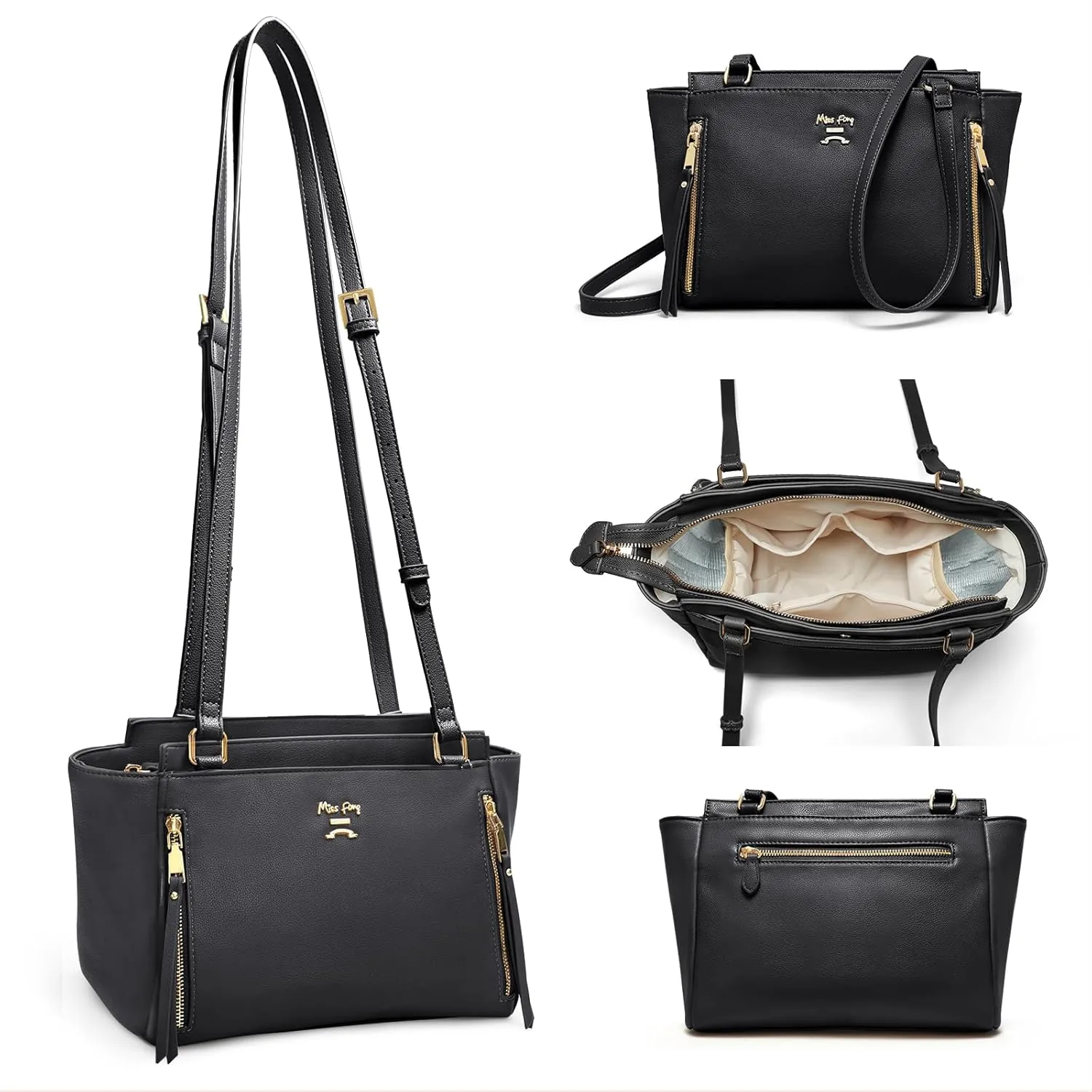 miss fong Small Mini Diaper Bag,Crossbody Purse Diaper Clutch with 7 Organizers,2 Insulated Pockets and Adjustable Shoulder Strap(Black)