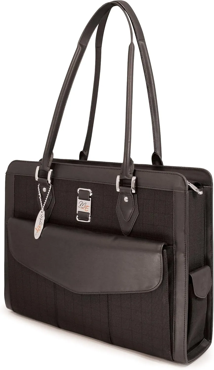 Mobile Edge Women's Black w/Black Leather Trim, Geneva 15.4 Inch Business Laptop Tote, Superior SafetyCell™ Computer Protection Compartment, Business, Travel, Students MEGNOS