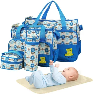 Moclever Diaper Bag Tote Set, 5PCS Baby Bags for Mom and Dad – Large Maternity Travel Bag with Insulated Bottle Holder, Food Bag & Portable Changing Pad, Waterproof Baby Essentials Organizer (Blue)
