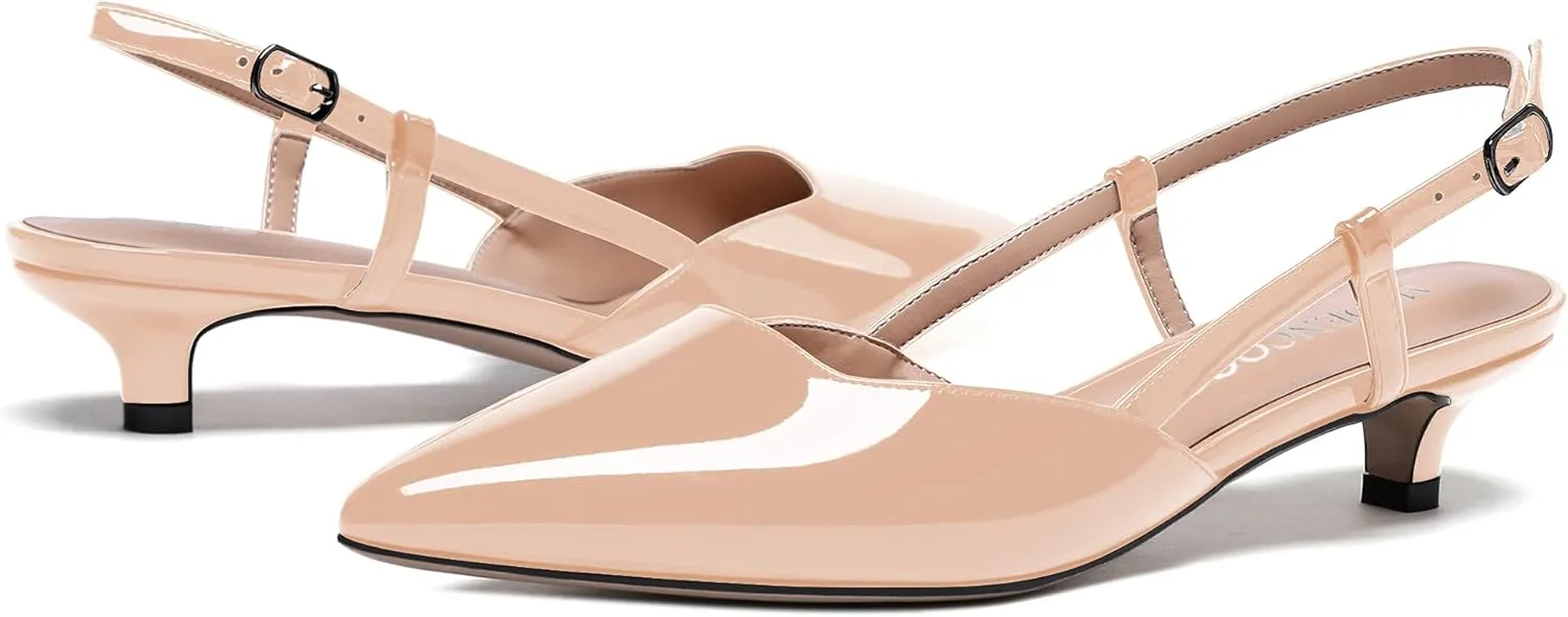 MODENCOCO Women's Patent Leather Ankle Strap Slingback Pointed Toe Kitten Low Heel Pumps Business Office Work Dress Shoes 1.5 Inch