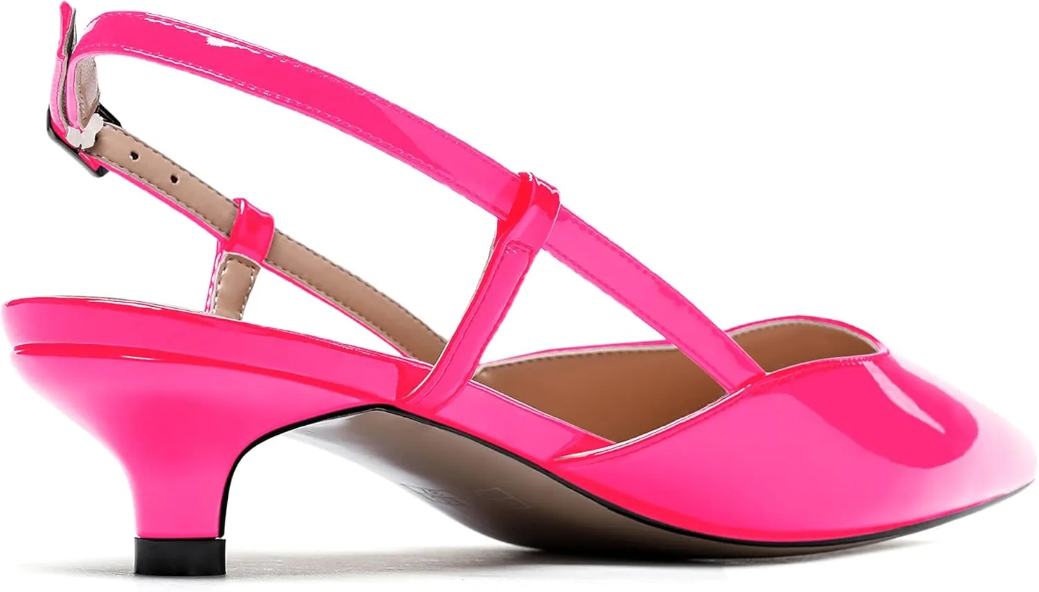 MODENCOCO Women's Patent Leather Ankle Strap Slingback Pointed Toe Kitten Low Heel Pumps Business Office Work Dress Shoes 1.5 Inch