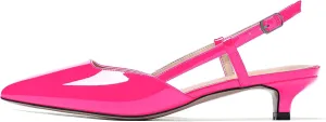 MODENCOCO Women's Patent Leather Ankle Strap Slingback Pointed Toe Kitten Low Heel Pumps Business Office Work Dress Shoes 1.5 Inch