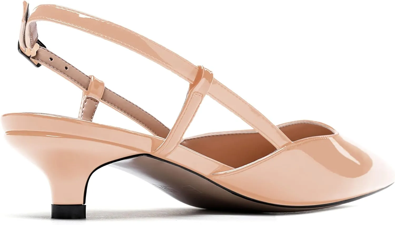 MODENCOCO Women's Patent Leather Ankle Strap Slingback Pointed Toe Kitten Low Heel Pumps Business Office Work Dress Shoes 1.5 Inch
