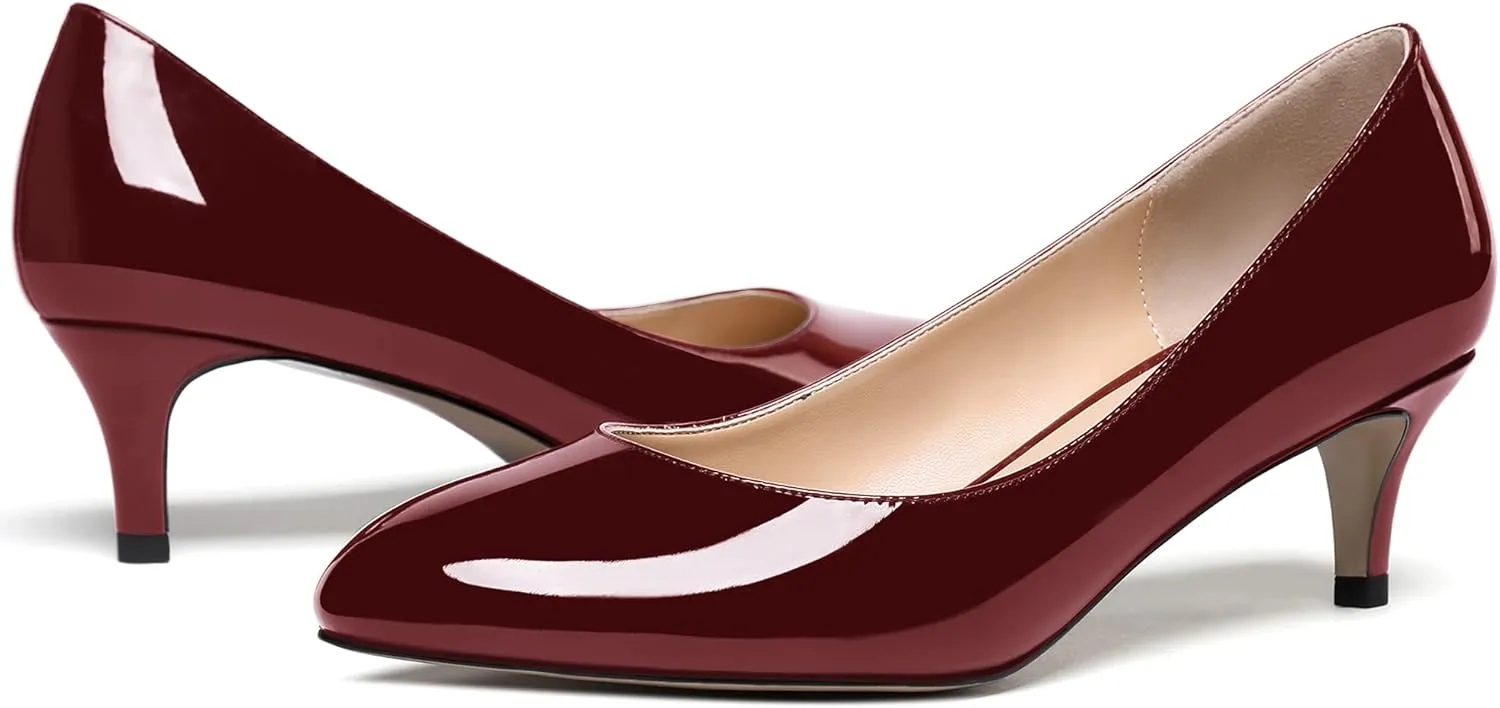 MODENCOCO Women's Round Toe Slip On Patent Leather Kitten Low Heel Pumps Shoes for Business Office Work 2 Inch