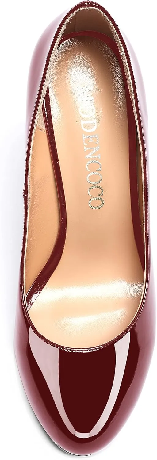 MODENCOCO Women's Round Toe Slip On Patent Leather Kitten Low Heel Pumps Shoes for Business Office Work 2 Inch