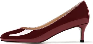 MODENCOCO Women's Round Toe Slip On Patent Leather Kitten Low Heel Pumps Shoes for Business Office Work 2 Inch