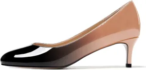 MODENCOCO Women's Round Toe Slip On Patent Leather Kitten Low Heel Pumps Shoes for Business Office Work 2 Inch