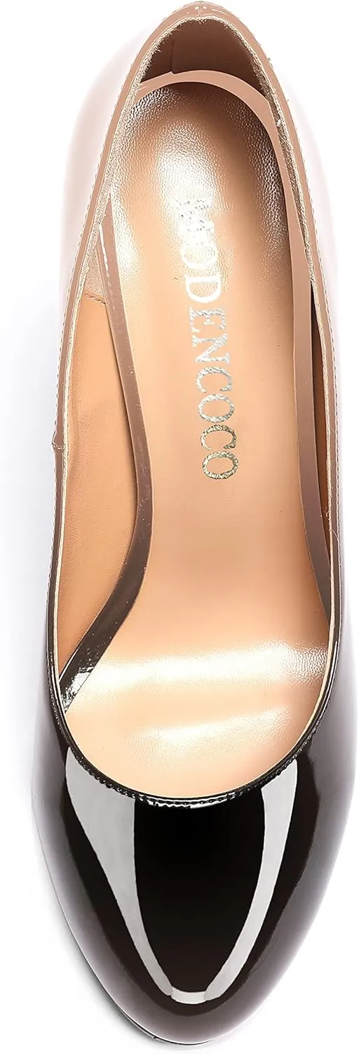 MODENCOCO Women's Round Toe Slip On Patent Leather Kitten Low Heel Pumps Shoes for Business Office Work 2 Inch