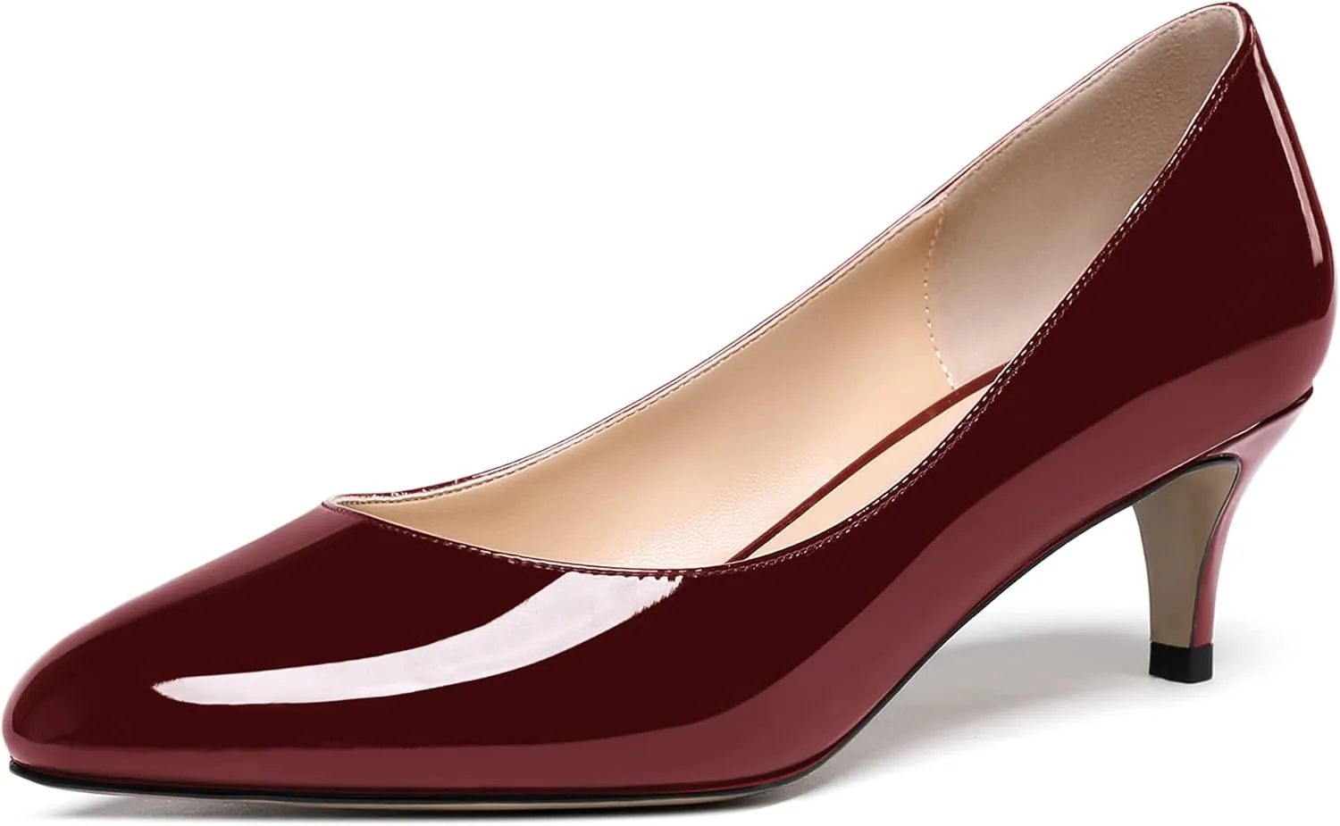 MODENCOCO Women's Round Toe Slip On Patent Leather Kitten Low Heel Pumps Shoes for Business Office Work 2 Inch