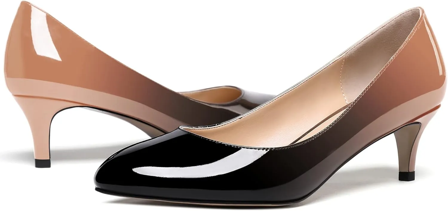 MODENCOCO Women's Round Toe Slip On Patent Leather Kitten Low Heel Pumps Shoes for Business Office Work 2 Inch