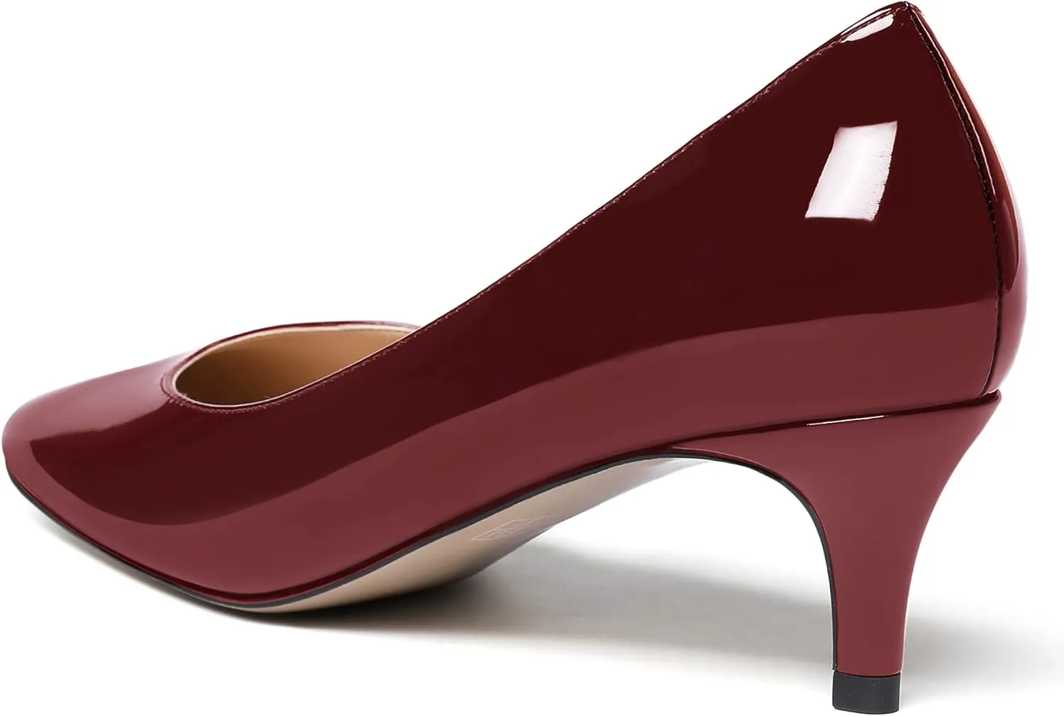 MODENCOCO Women's Round Toe Slip On Patent Leather Kitten Low Heel Pumps Shoes for Business Office Work 2 Inch