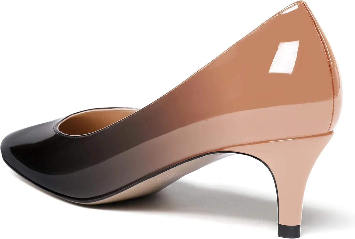 MODENCOCO Women's Round Toe Slip On Patent Leather Kitten Low Heel Pumps Shoes for Business Office Work 2 Inch