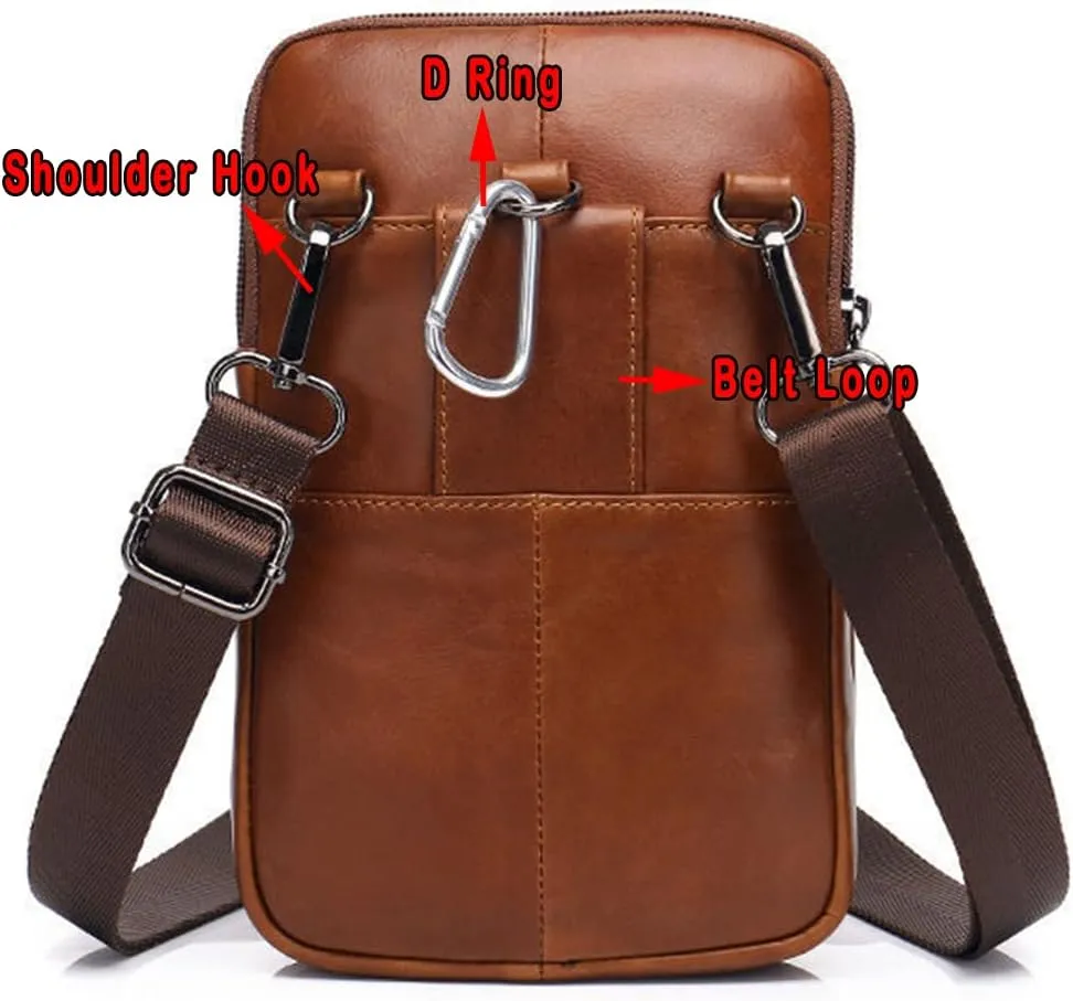 Modern Style Sling Shoulder Bag Men Travel Shoulder Bag Leather Cellphone Pouch Wallet Waist Side Pack for 7.0 inch Style3-Brown