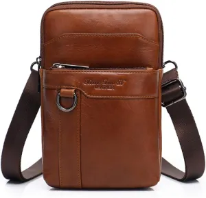 Modern Style Sling Shoulder Bag Men Travel Shoulder Bag Leather Cellphone Pouch Wallet Waist Side Pack for 7.0 inch Style3-Brown